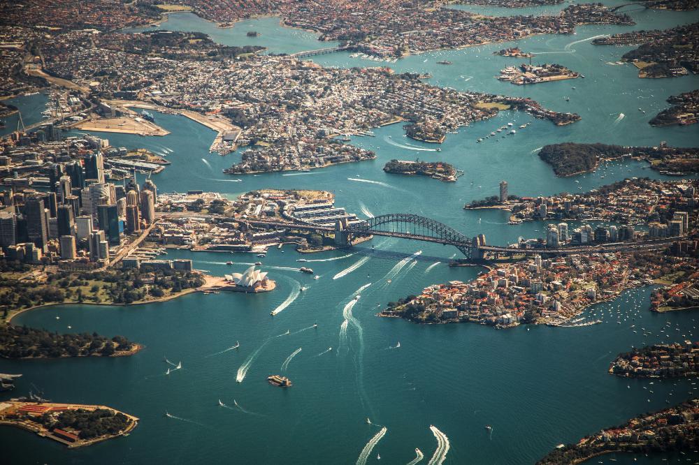 An aerial view of the core of Sydney Australia