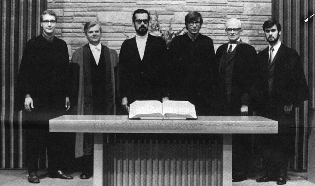 Convocation 1971: Stanley Riegel, James Houston, Massimo Rubboli, Peter Shaw, Brian Sutherland, and David Karsgaard