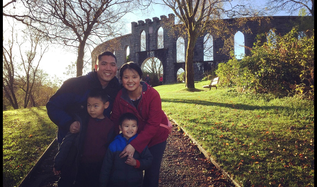 Clement, Tracy, Ethan, and Micah in Oban, Scotland (2017)