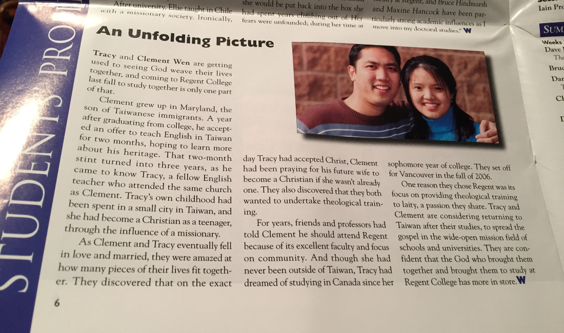 Profile of Clement and Tracy in Regent World (Spring 2006, Vol. 19, No. 1)