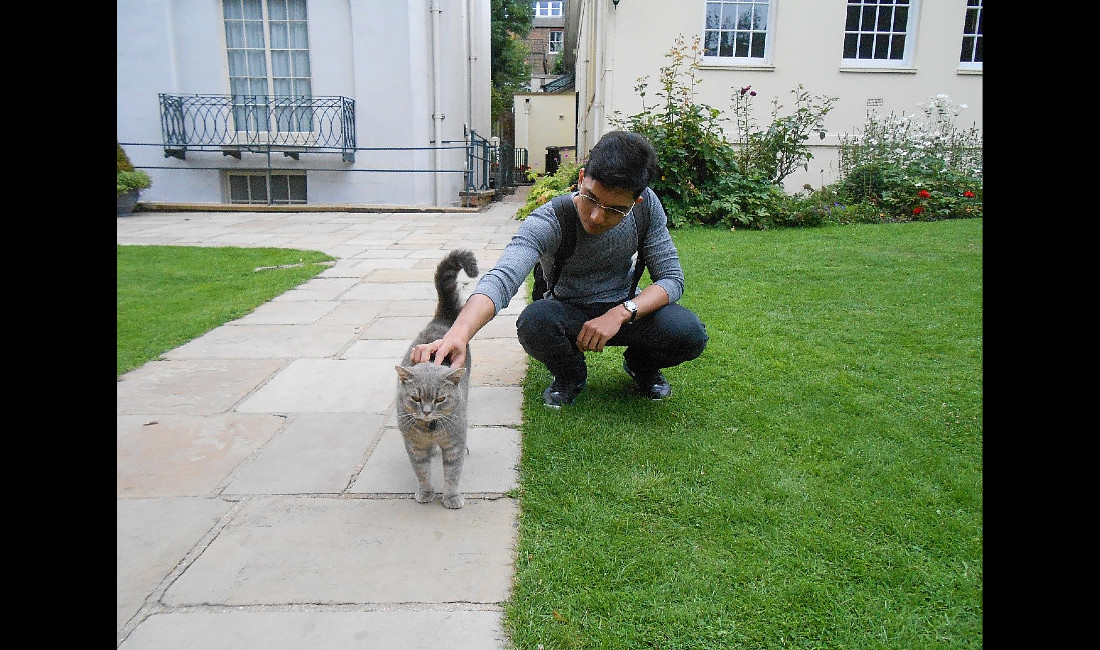 Edmund with Nightingale, the resident feline at poet John Keats’s house in Hampstead, North London